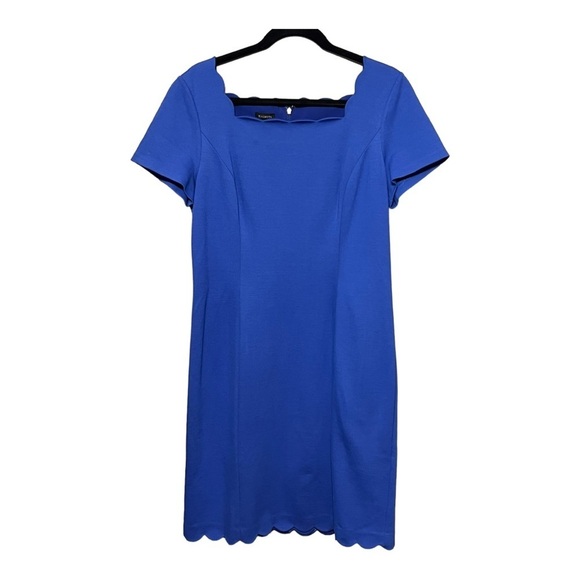Talbots Dresses & Skirts - Talbots Sheath Dress Cobalt Blue Square Neck Capped Sleeve Scalloped Trim